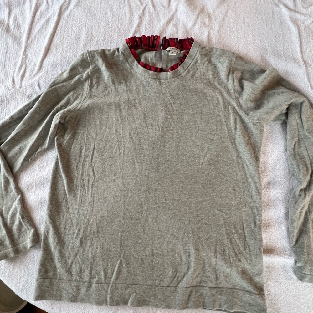 J. Crew Gray Top with Red Ruffle Detail​